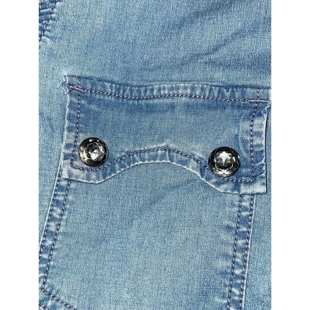 Vintage Cristina V embellished bling Crystal Western Country Denim Shirt Top M - Picture 3 of 12